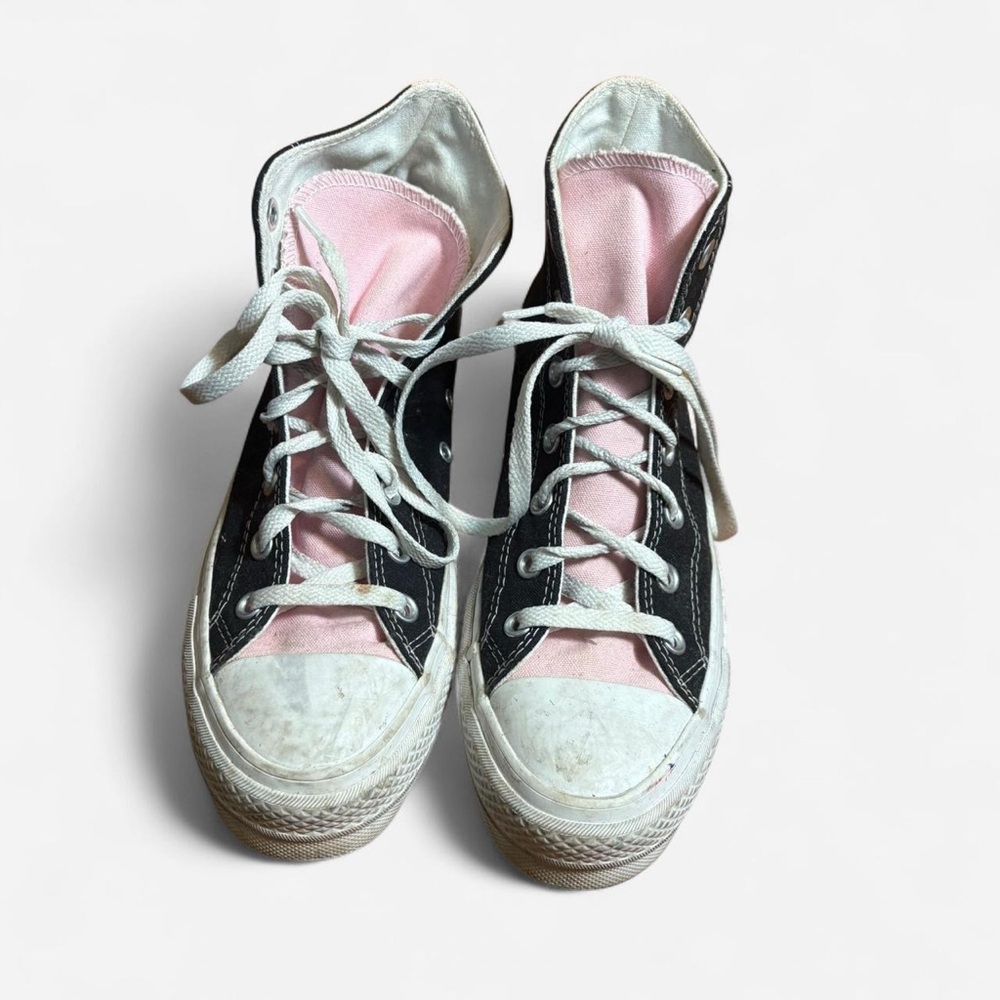 Customized Black and Pink Converse Platform High-Tops Size 8.5